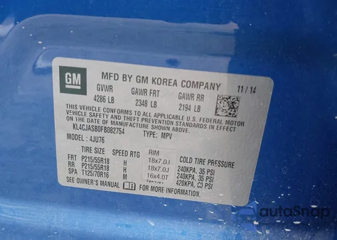 2015 Buick Encore из США, поврежденный, VIN KL4CJASB0FB082754